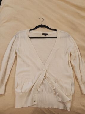 Active Basic Cream V-Neck Button Front Cardigan